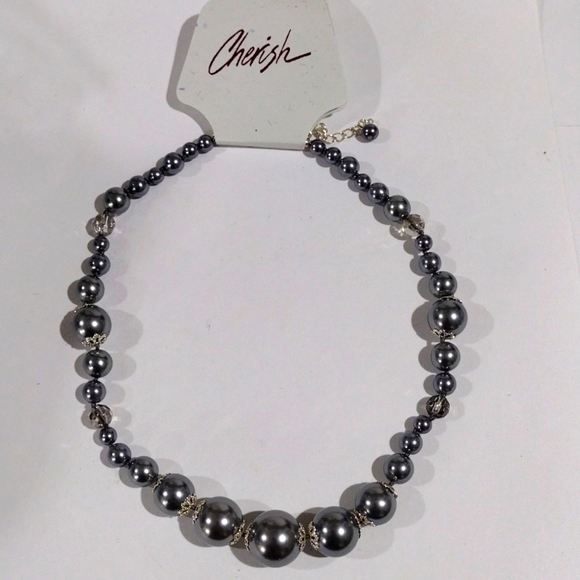 Cherish Elegant Silver tone & Grey Beads Necklace - Women's Fashion Jewelry - Picture 5 of 7